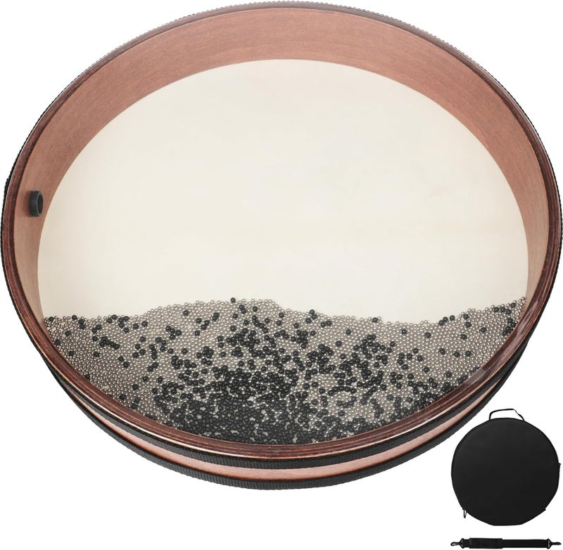 Aemrovi 16 Inch Professional Ocean Wave Drum - Goatskin Drum with Steel Beads, Natural Sound Instrument for Meditation Relaxation Yoga, Includes Carry Bag(16in) - Image 1